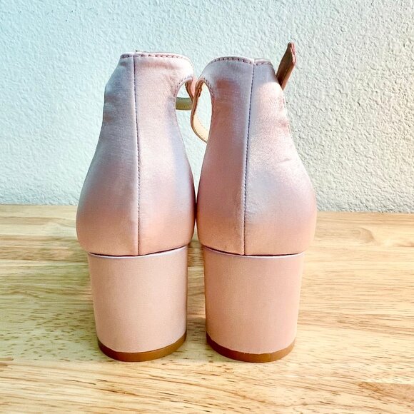 Women's 8.5 US Ballet Pink Satin Rhinestone Embellished Formal Sandal Heels - Picture 10 of 10